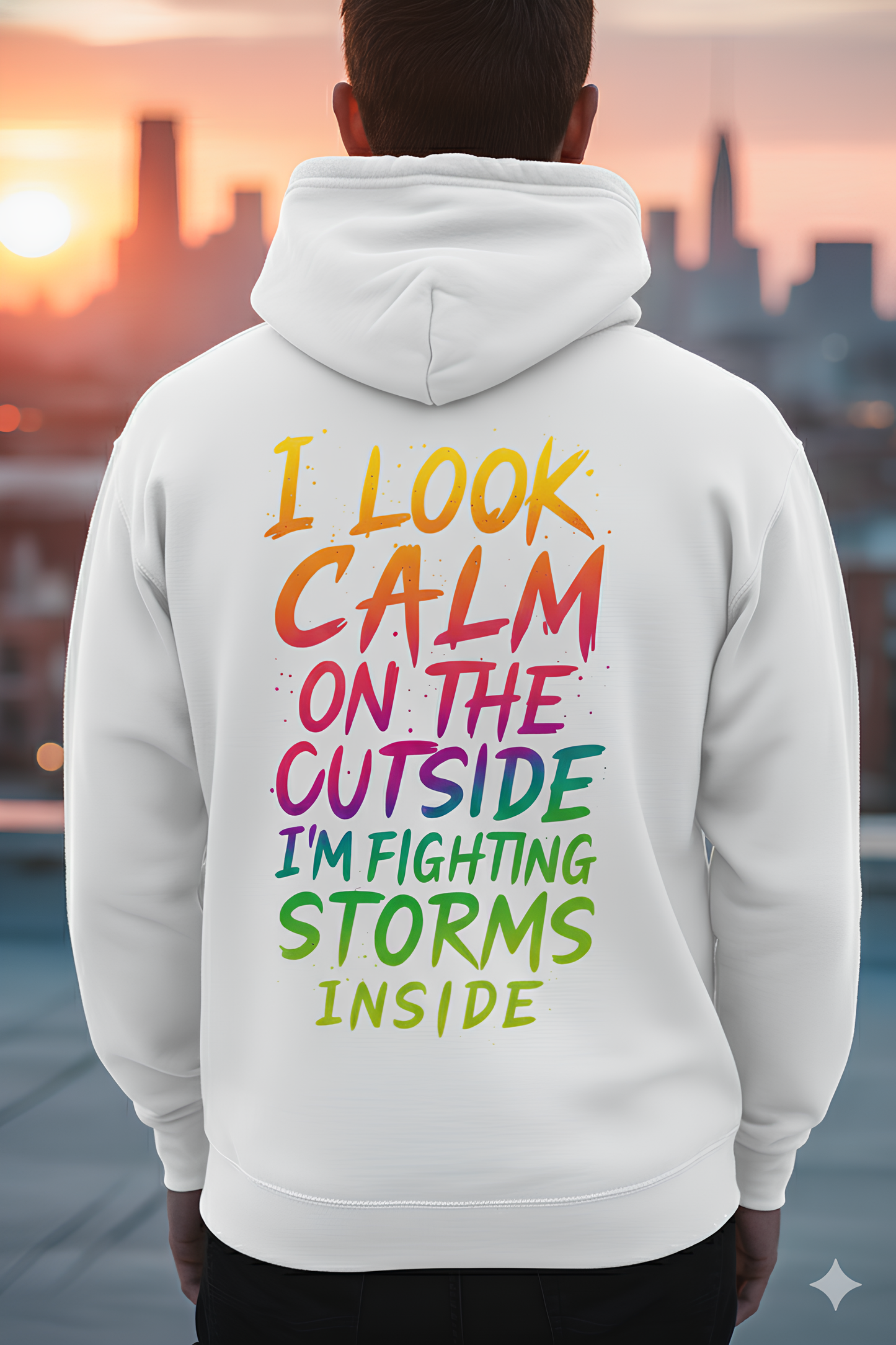 "I look calm..., I’m fighting storms inside." Hoodie