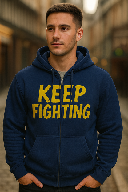 Keep Fighting Zip Up Unisex Cotton Hoodie