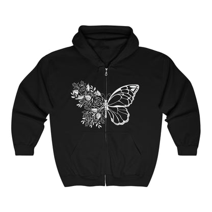 Floral Butterfly Zip Hoodie